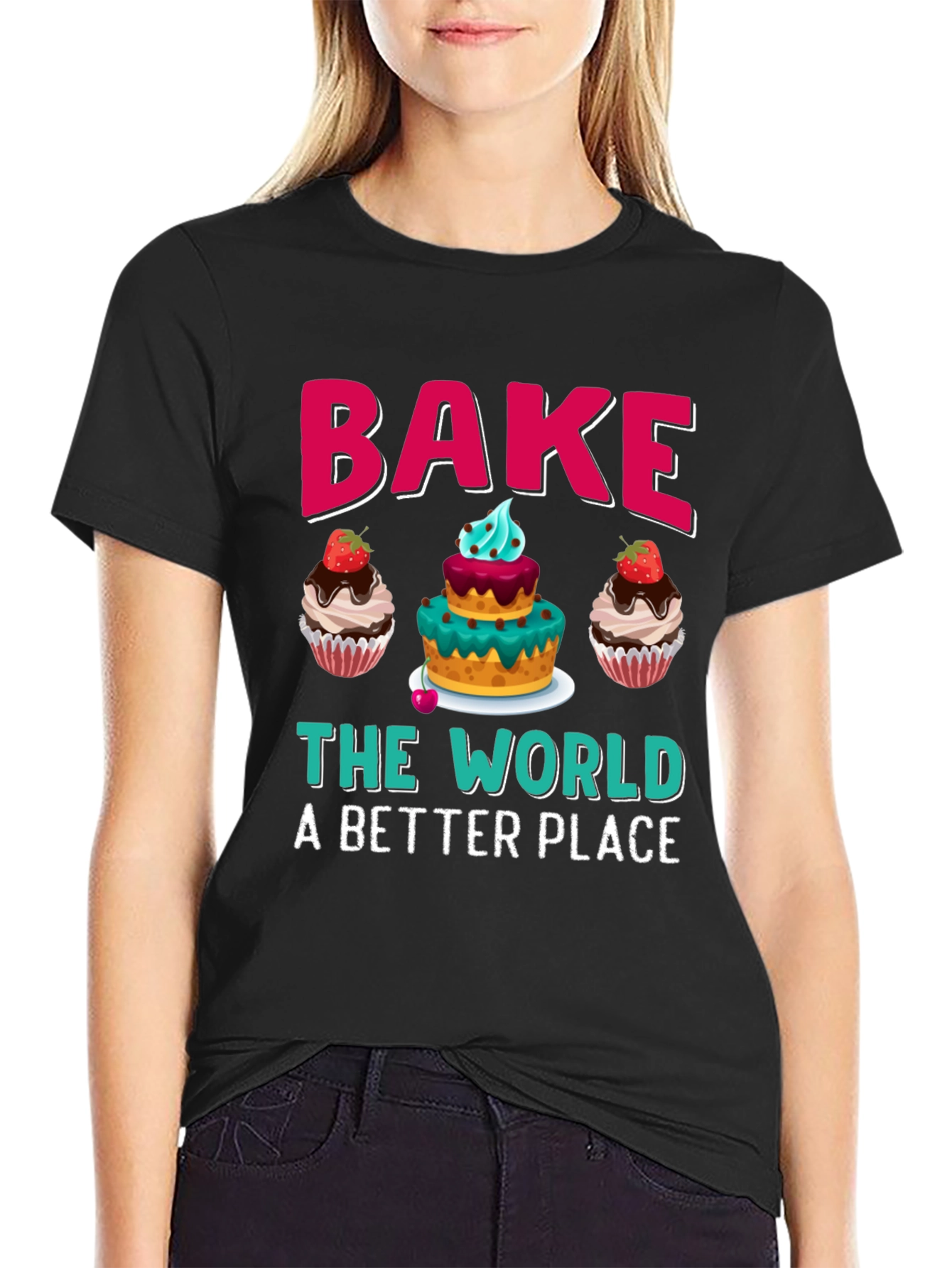 Bake The World Tee - Cupcake Graphic T-Shirt