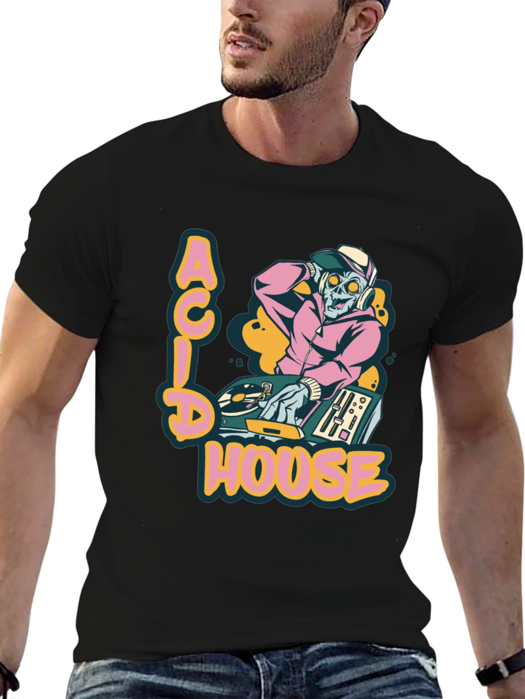 Acid House DJ Zombie Graphic Tee - Black
