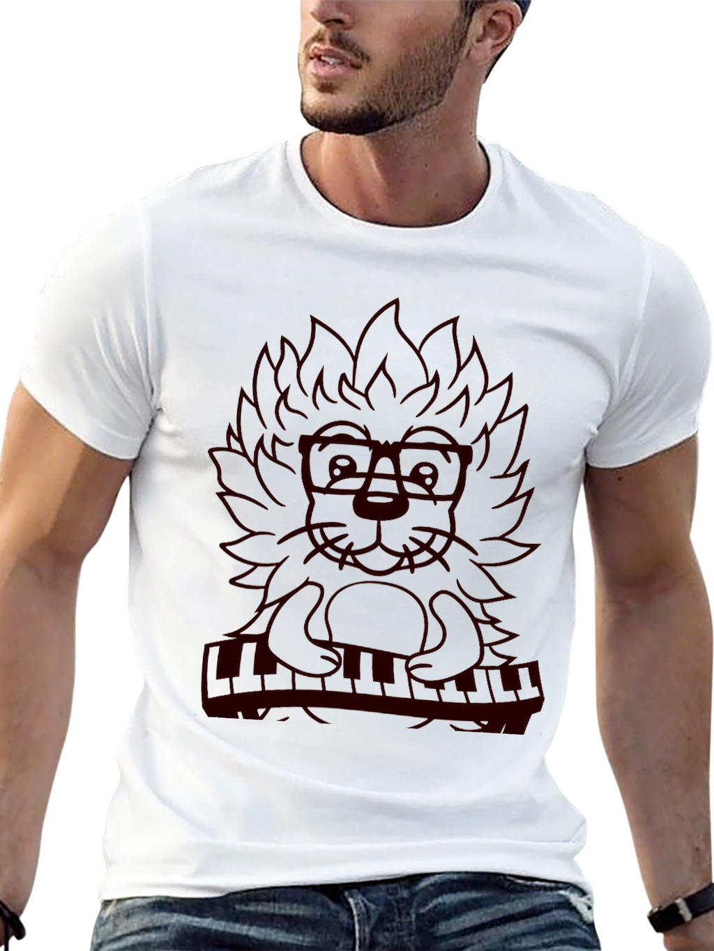 Musician Lion Graphic Tee - Black T-Shirt