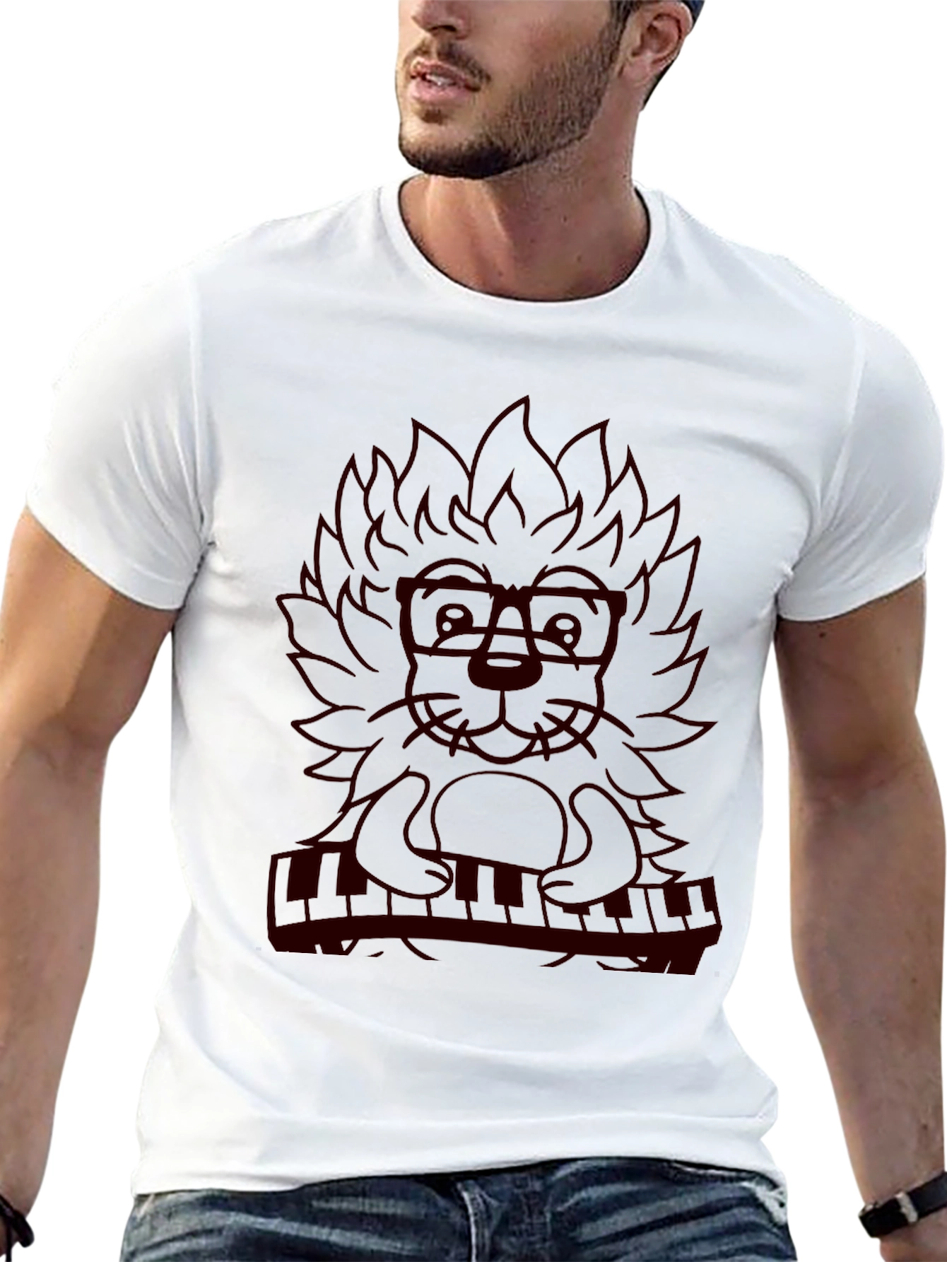 Musician Lion Graphic Tee - Black T-Shirt