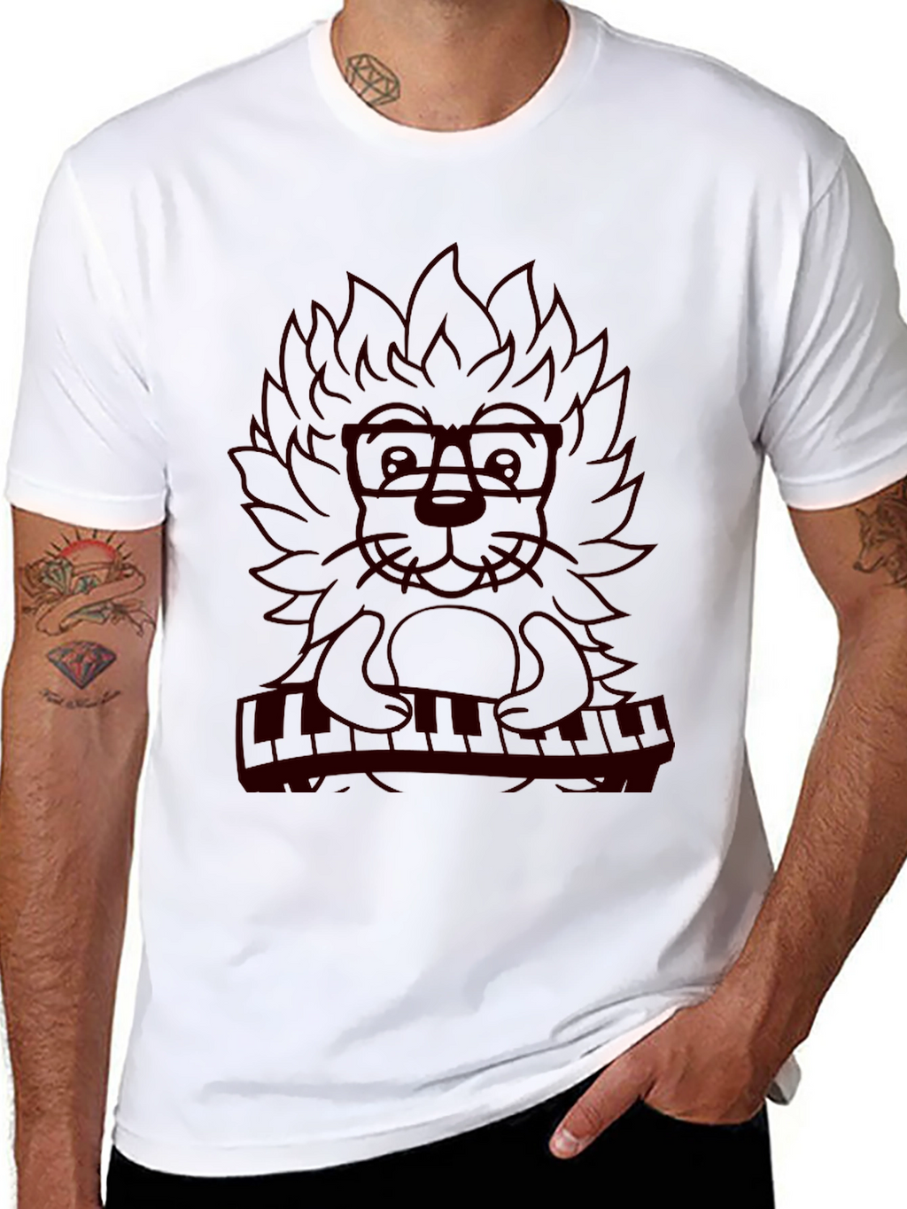 Musician Lion Graphic Tee - Black T-Shirt