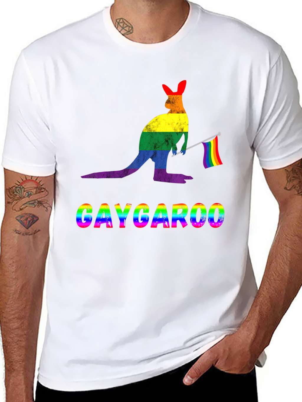 Gaycaroo T-Shirt - Rainbow Pride Kangaroo Tee