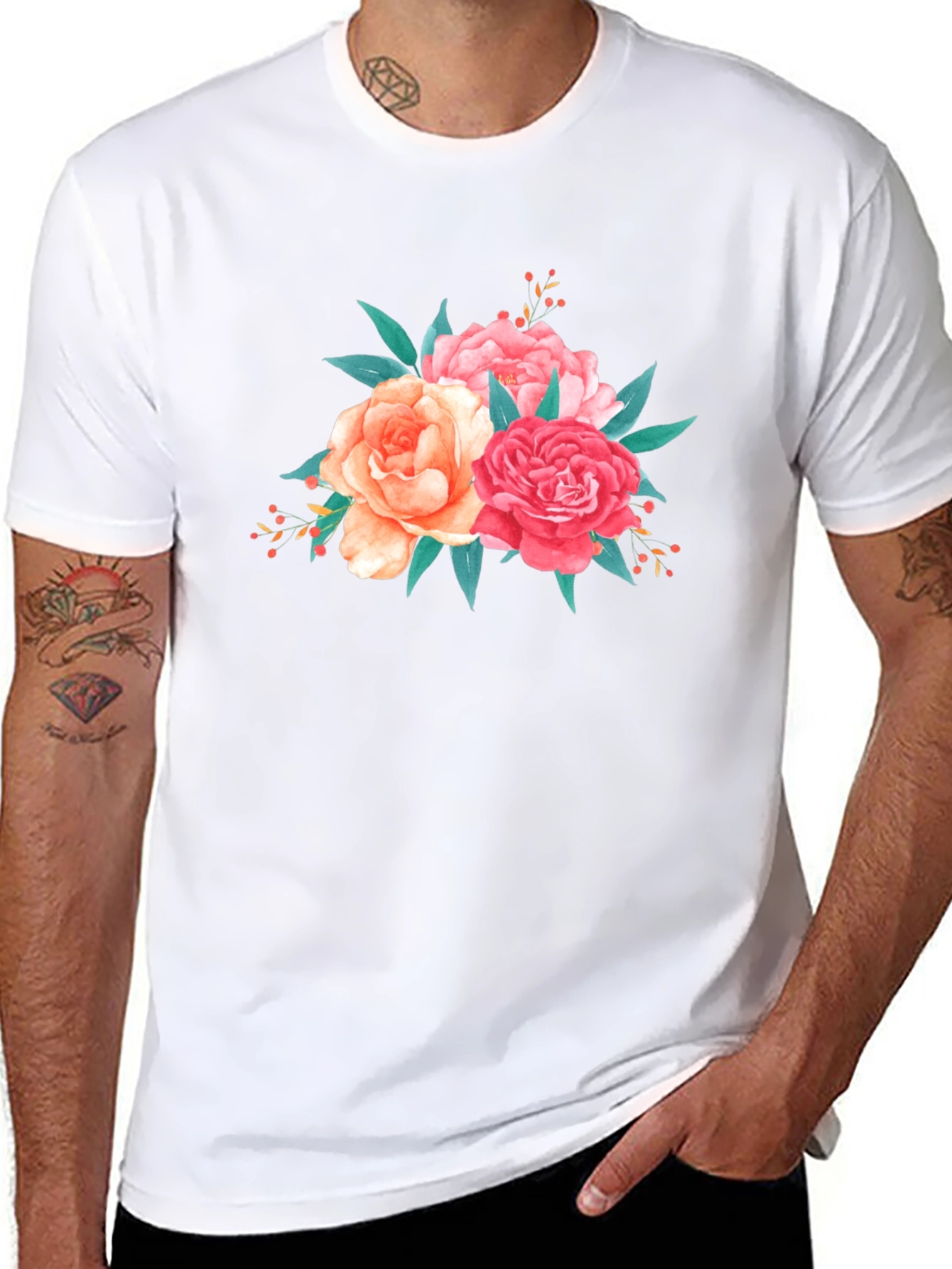 Floral Bouquet Graphic Tee - Soft Black T-Shirt