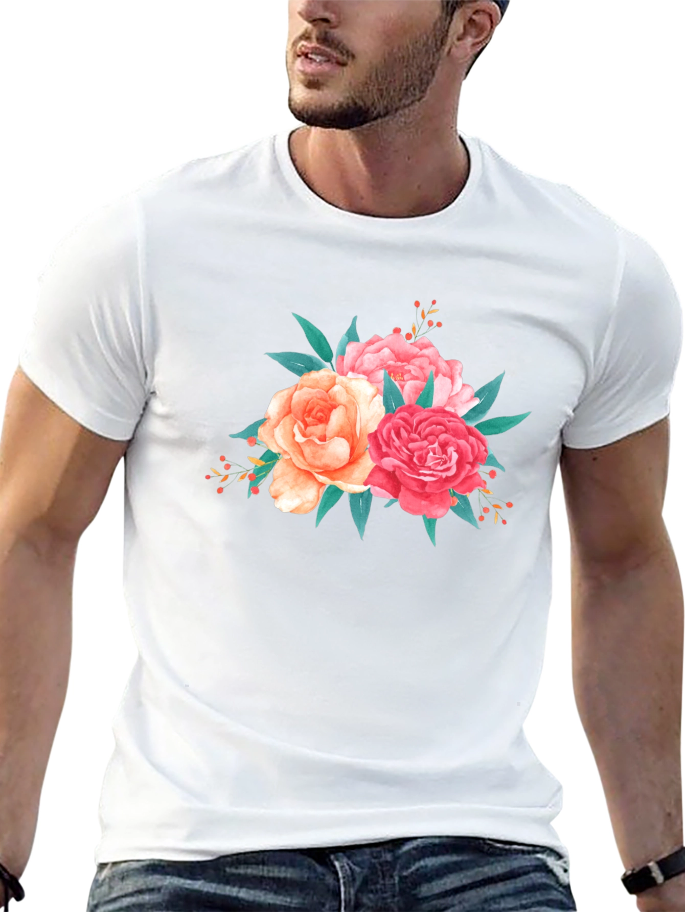 Floral Bouquet Graphic Tee - Soft Black T-Shirt