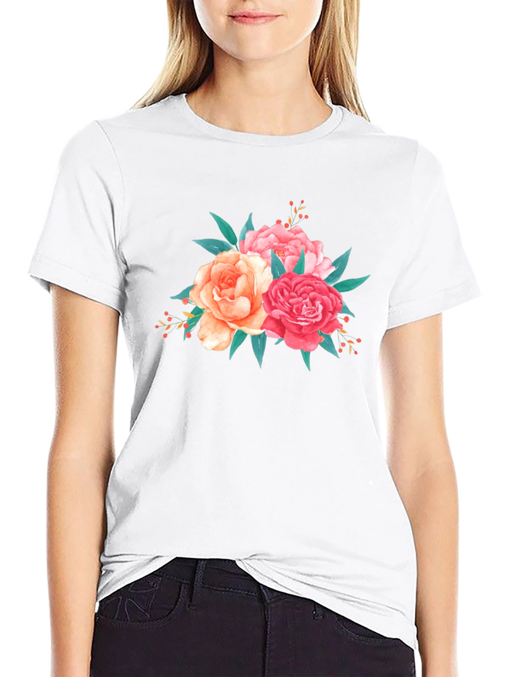 Floral Bouquet Graphic Tee - Soft Black T-Shirt