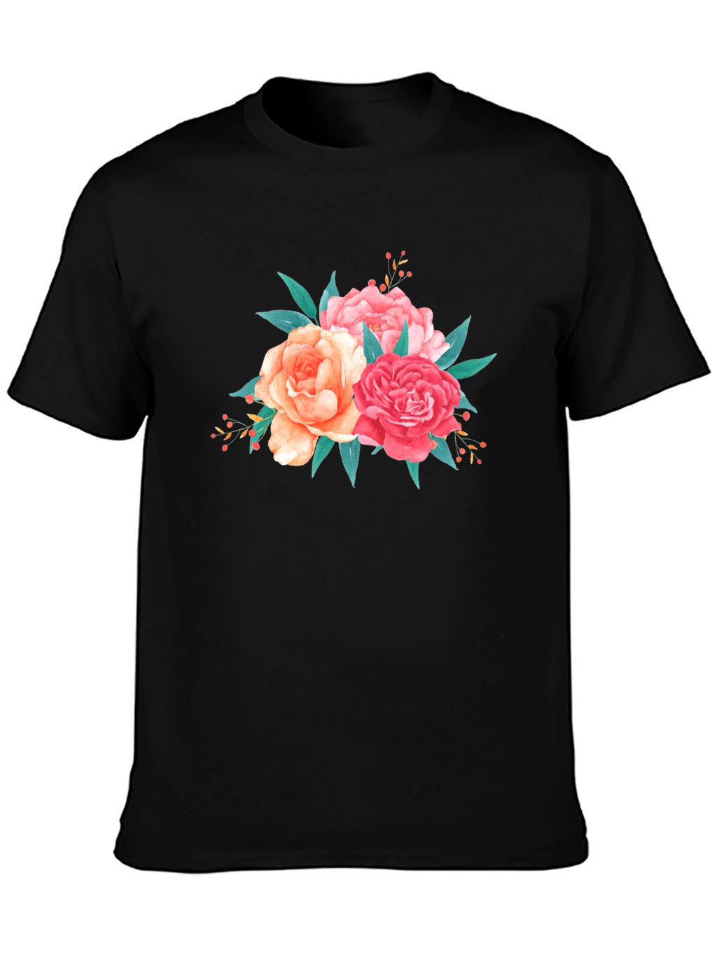 Floral Bouquet Graphic Tee - Soft Black T-Shirt
