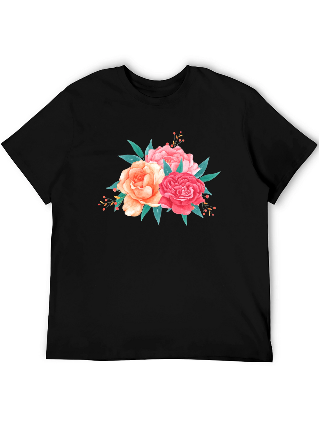 Floral Bouquet Graphic Tee - Soft Black T-Shirt