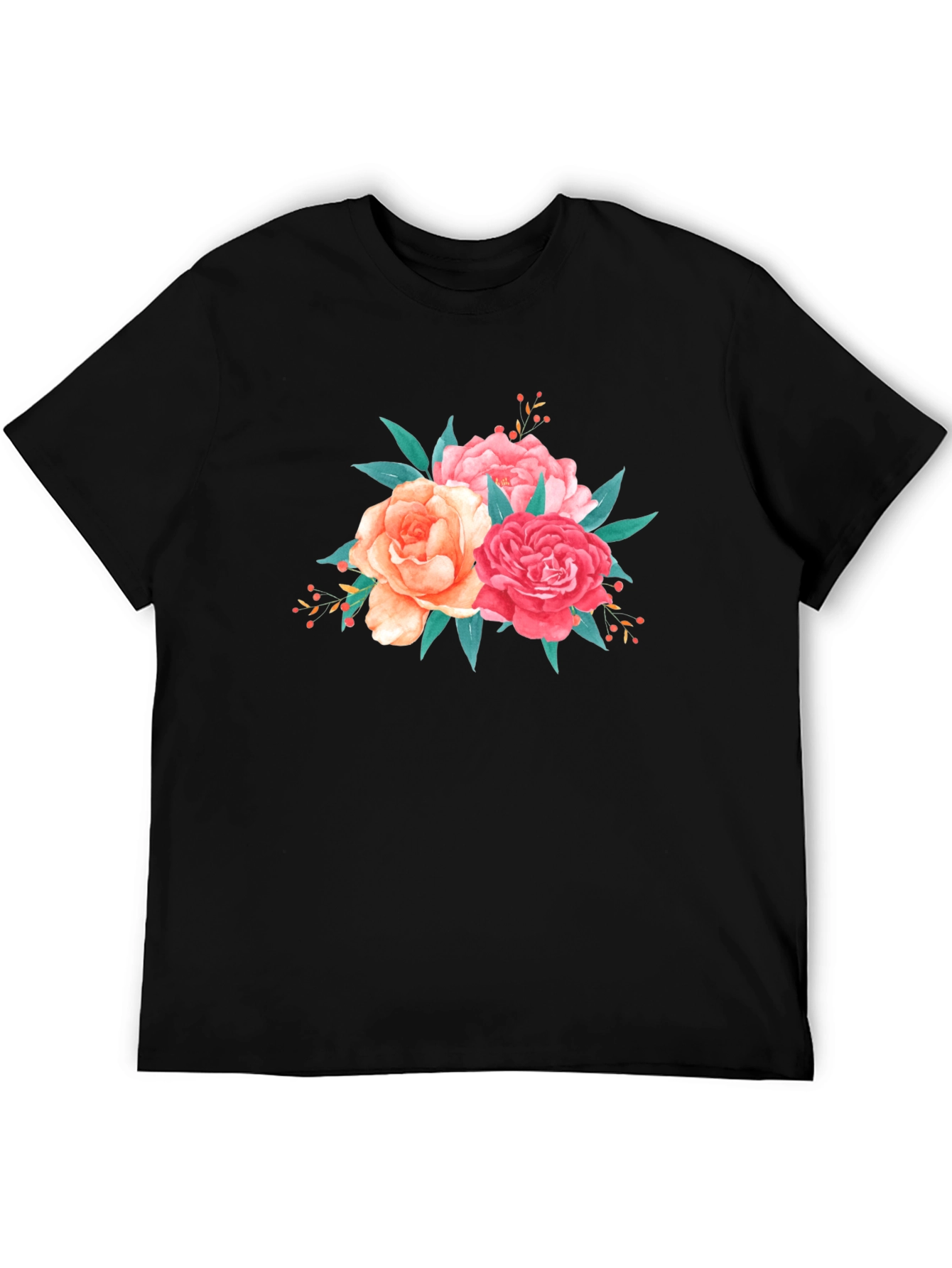 Floral Bouquet Graphic Tee - Soft Black T-Shirt