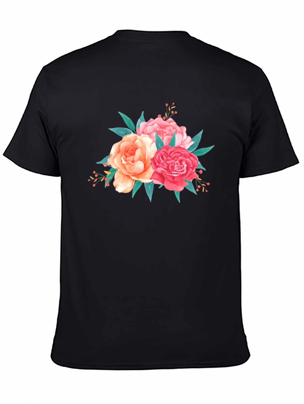 Floral Bouquet Graphic Tee - Soft Black T-Shirt