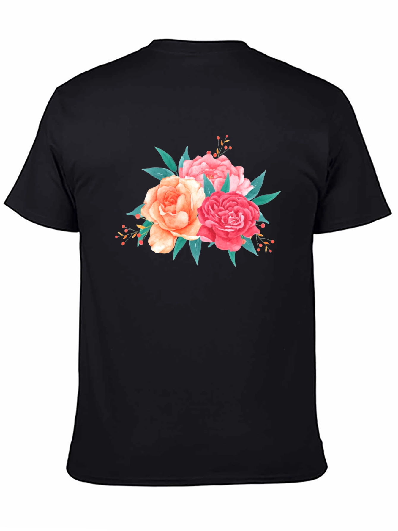 Floral Bouquet Graphic Tee - Soft Black T-Shirt