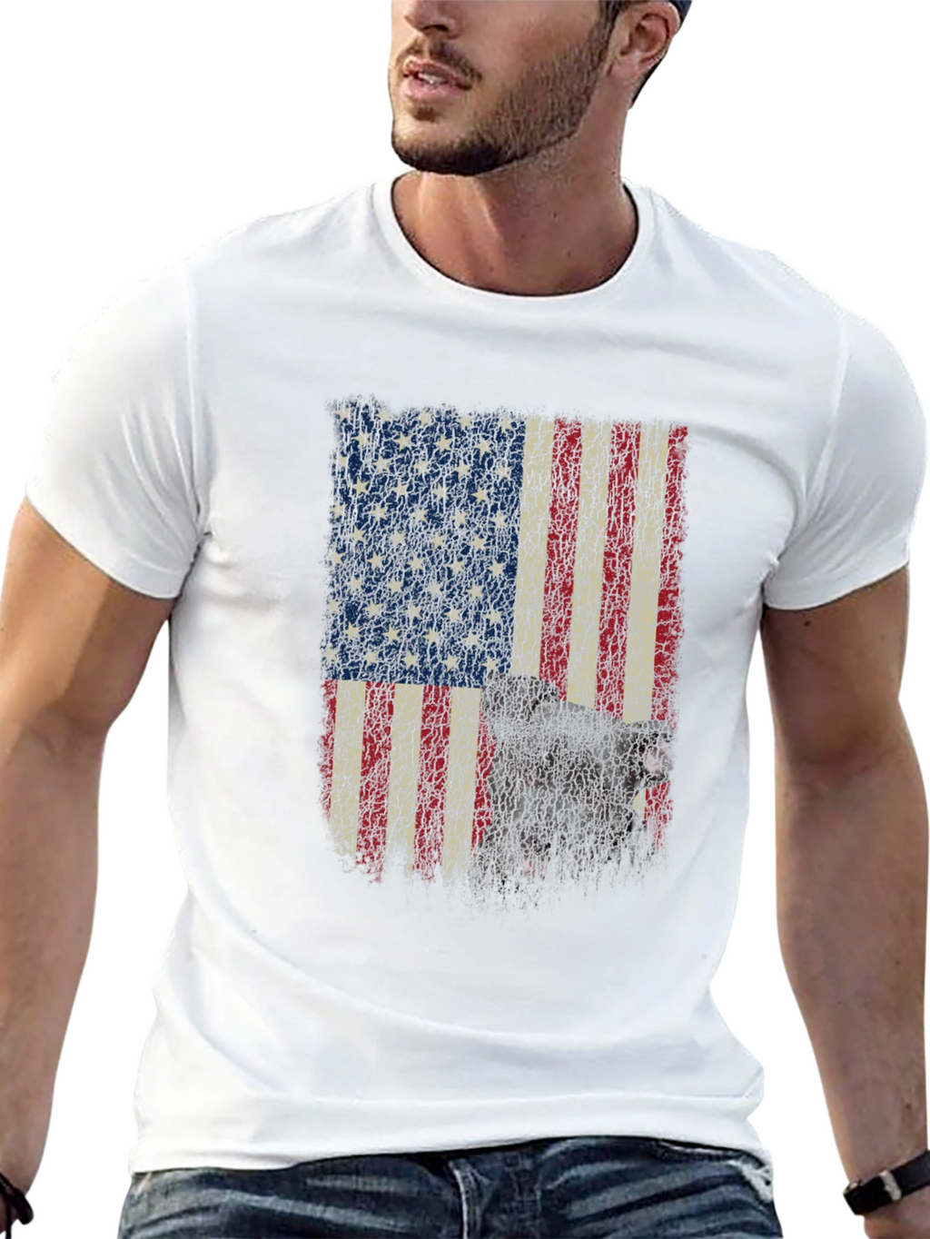 American Flag Dog Graphic T-Shirt