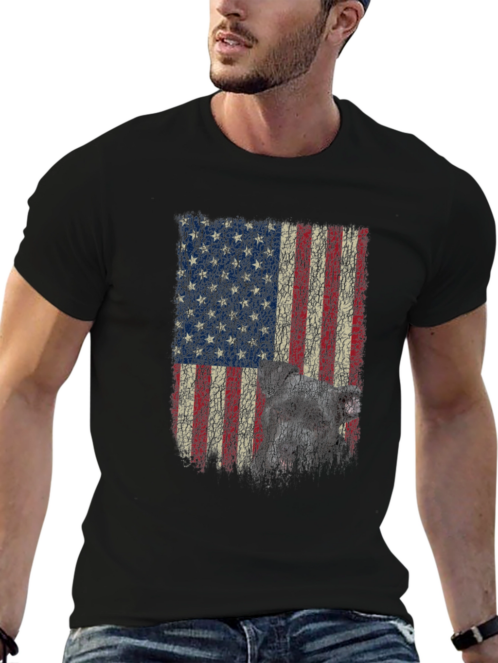 American Flag Dog Graphic T-Shirt