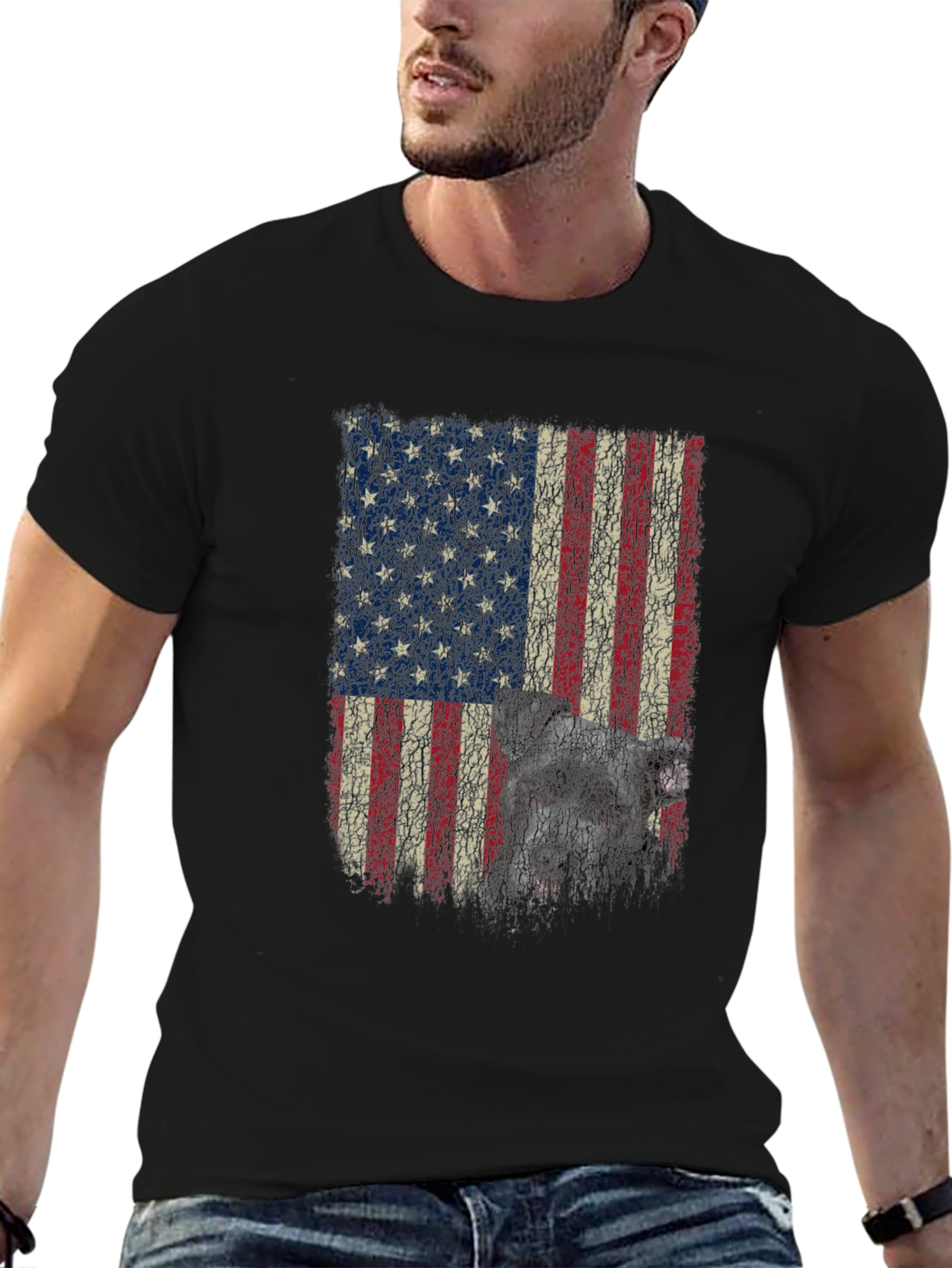 American Flag Dog Graphic T-Shirt