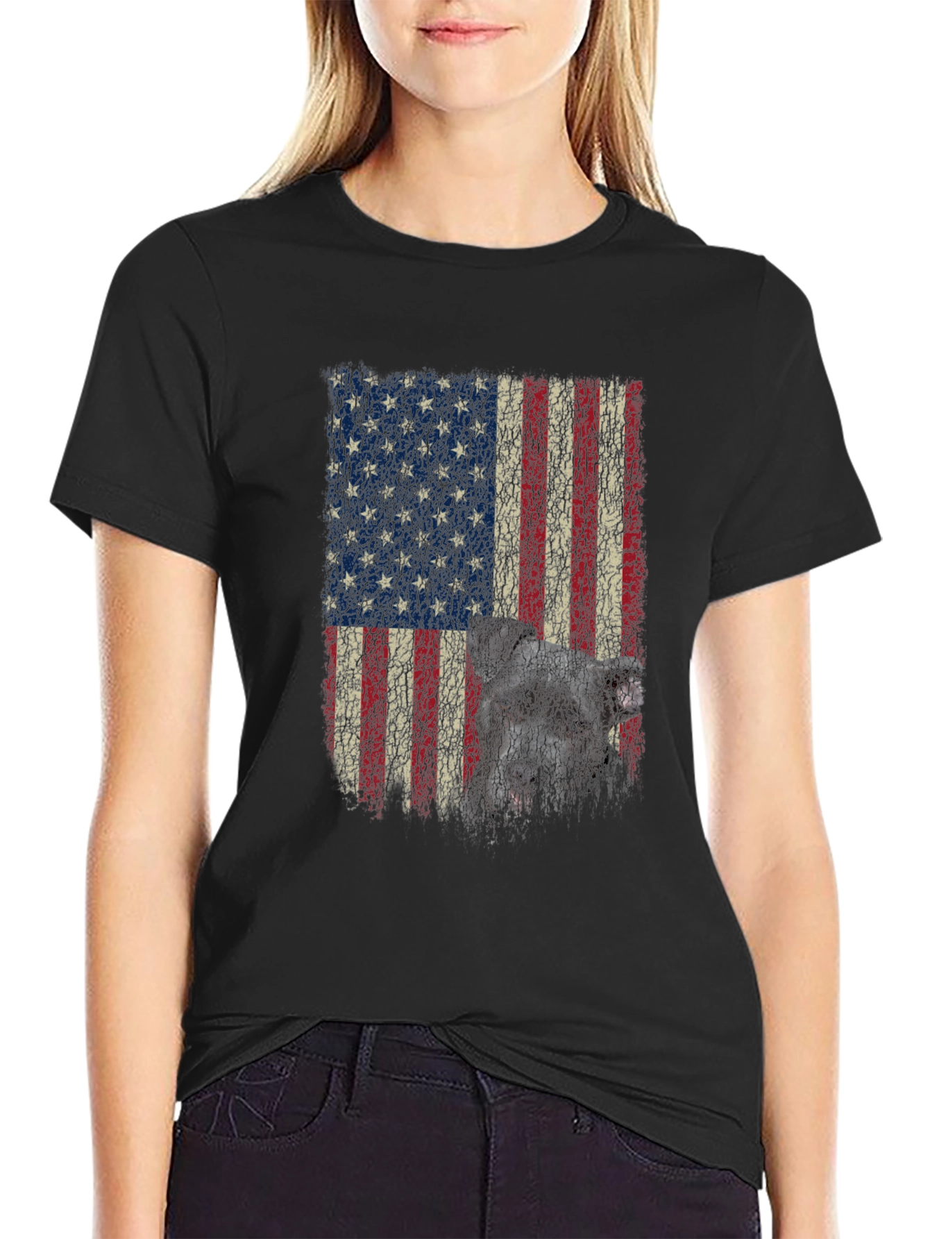 American Flag Dog Graphic T-Shirt