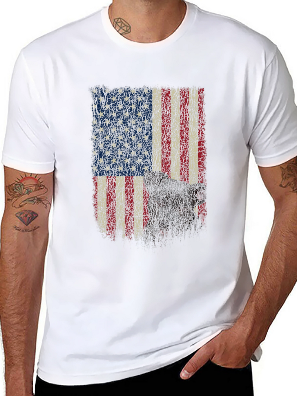 American Flag Dog Graphic T-Shirt