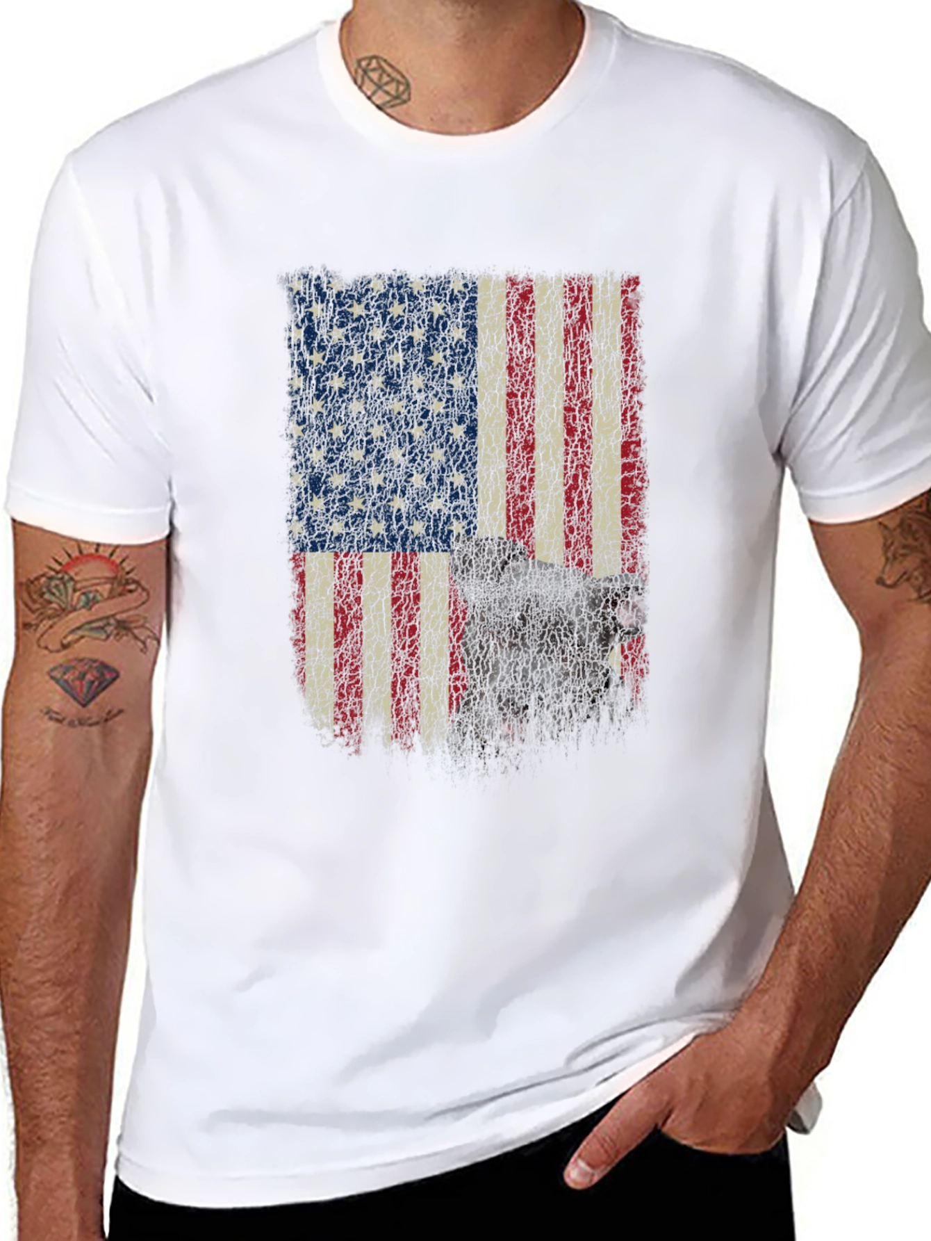 American Flag Dog Graphic T-Shirt