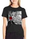 Woman & Rose Graphic Print Black Tee