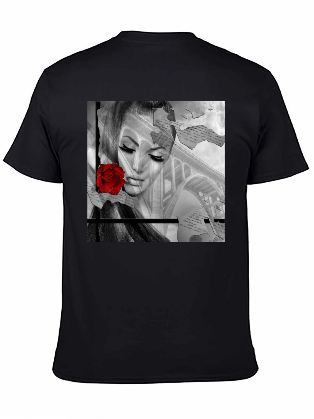 Woman & Rose Graphic Print Black Tee