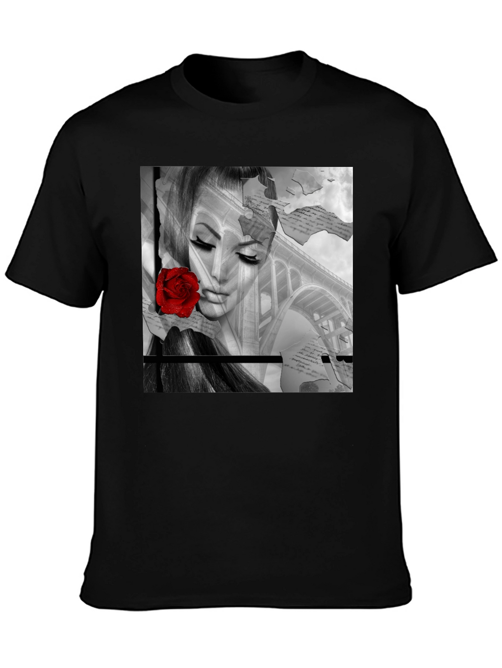 Woman & Rose Graphic Print Black Tee