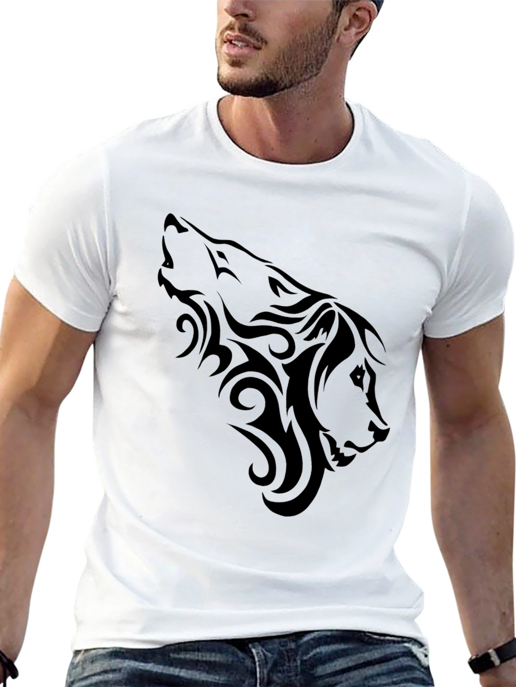 Tribal Wolf Graphic T-Shirt - Mens Black Tee