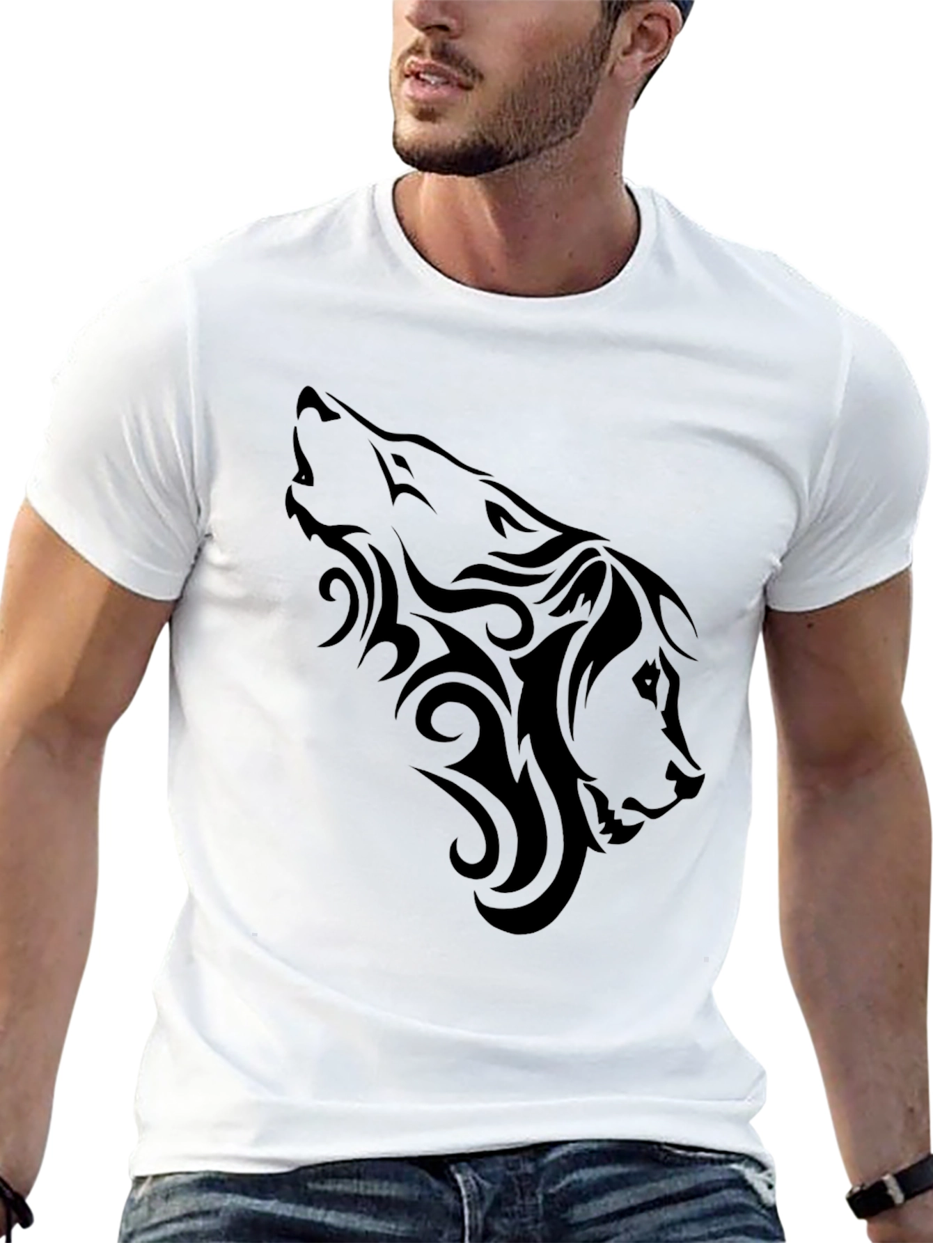 Tribal Wolf Graphic T-Shirt - Mens Black Tee