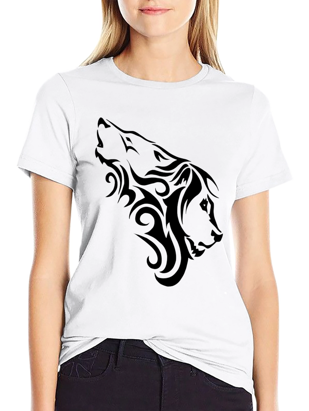 Tribal Wolf Graphic T-Shirt - Mens Black Tee