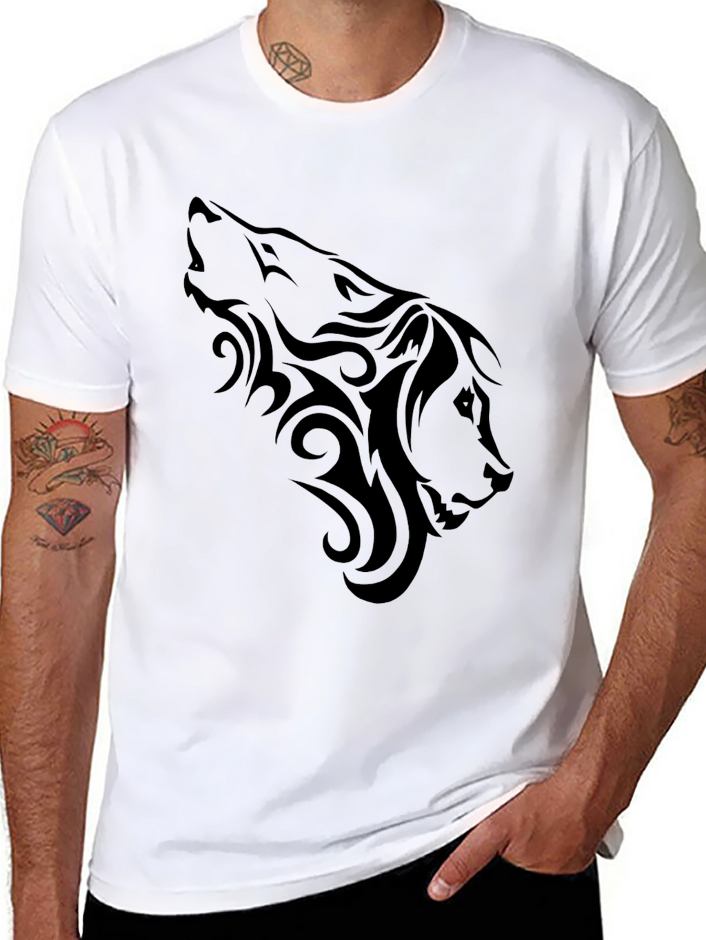 Tribal Wolf Graphic T-Shirt - Mens Black Tee