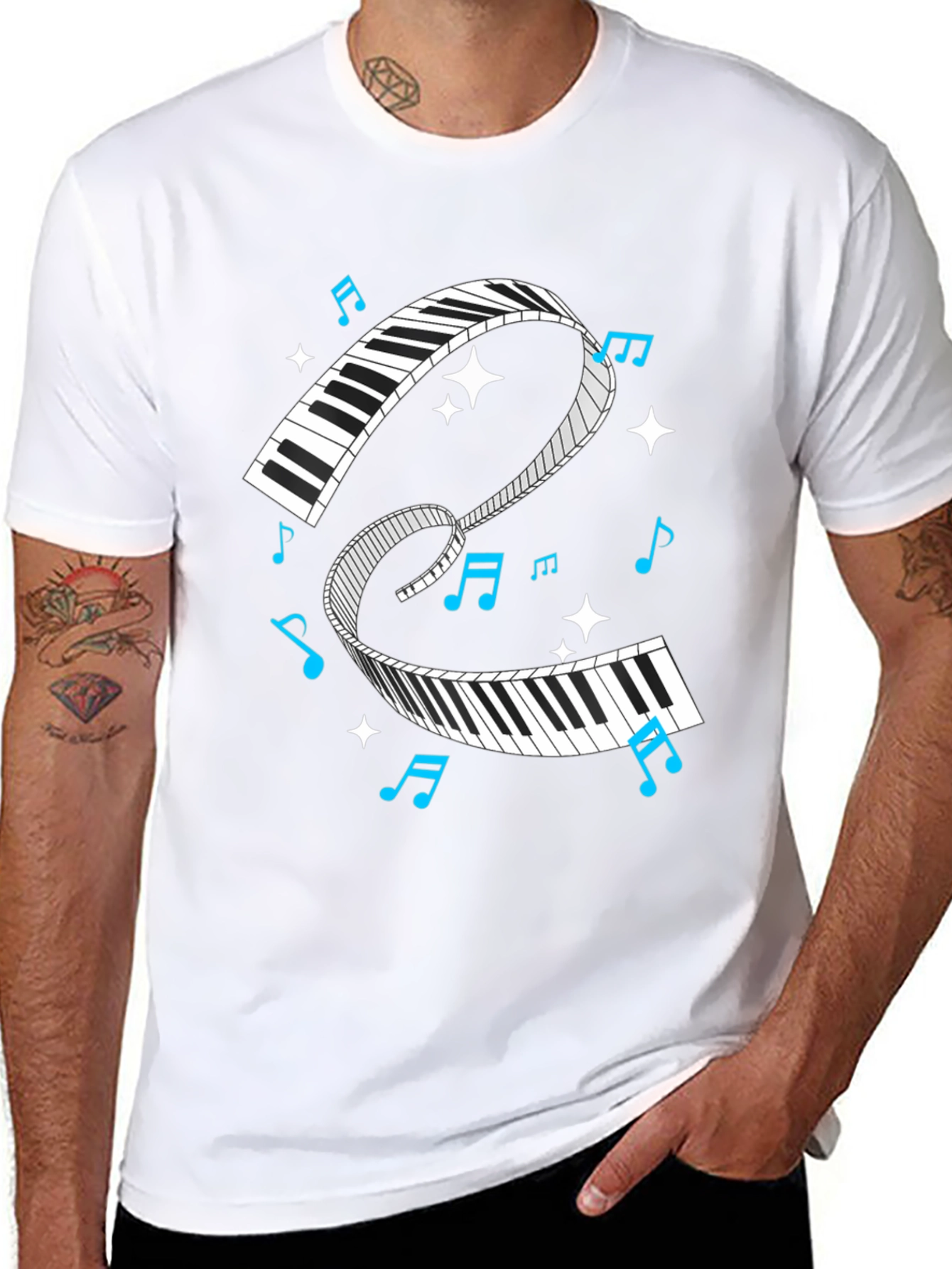 Piano Keys Music Notes Black Graphic T-Shirt