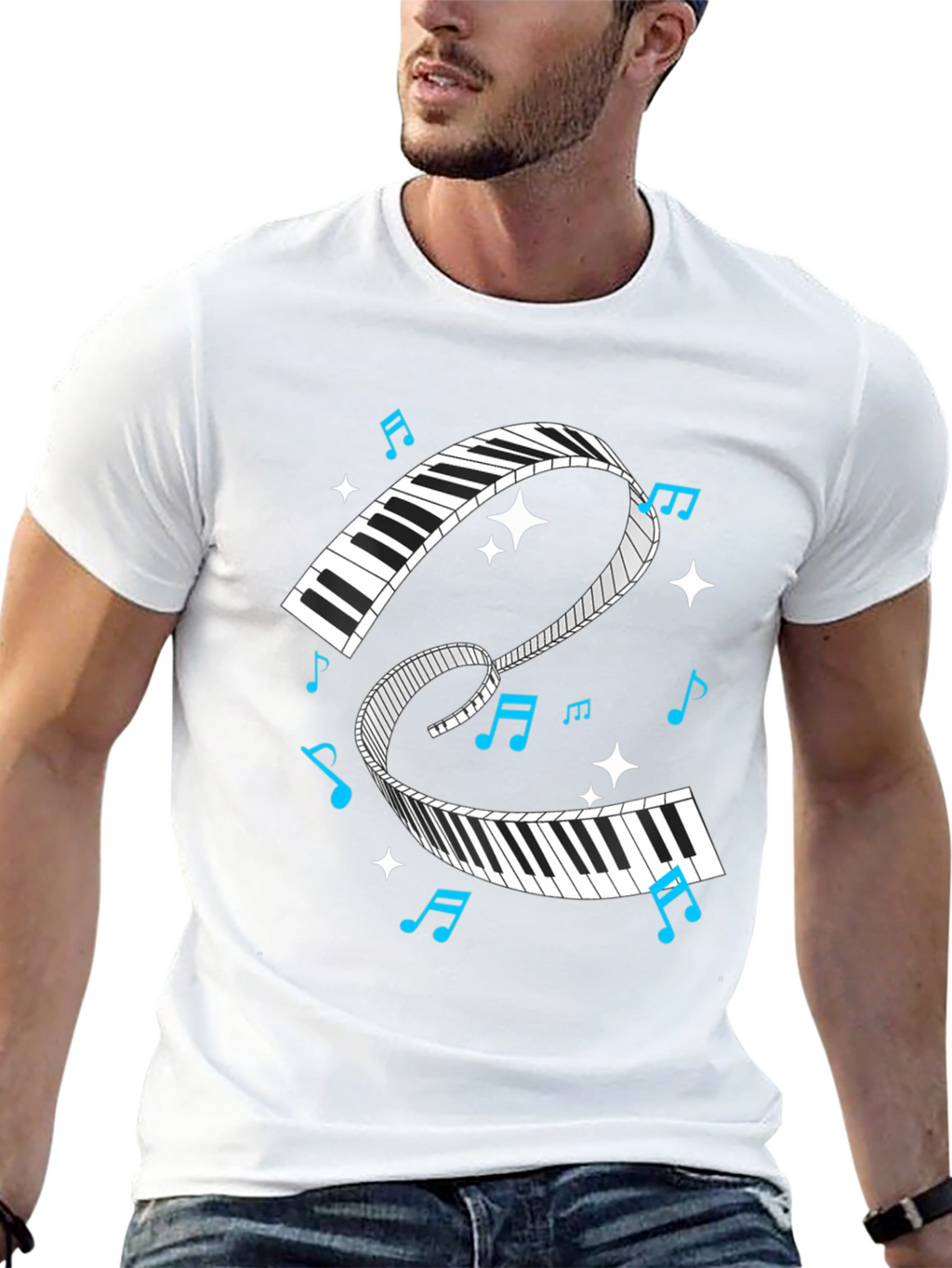 Piano Keys Music Notes Black Graphic T-Shirt