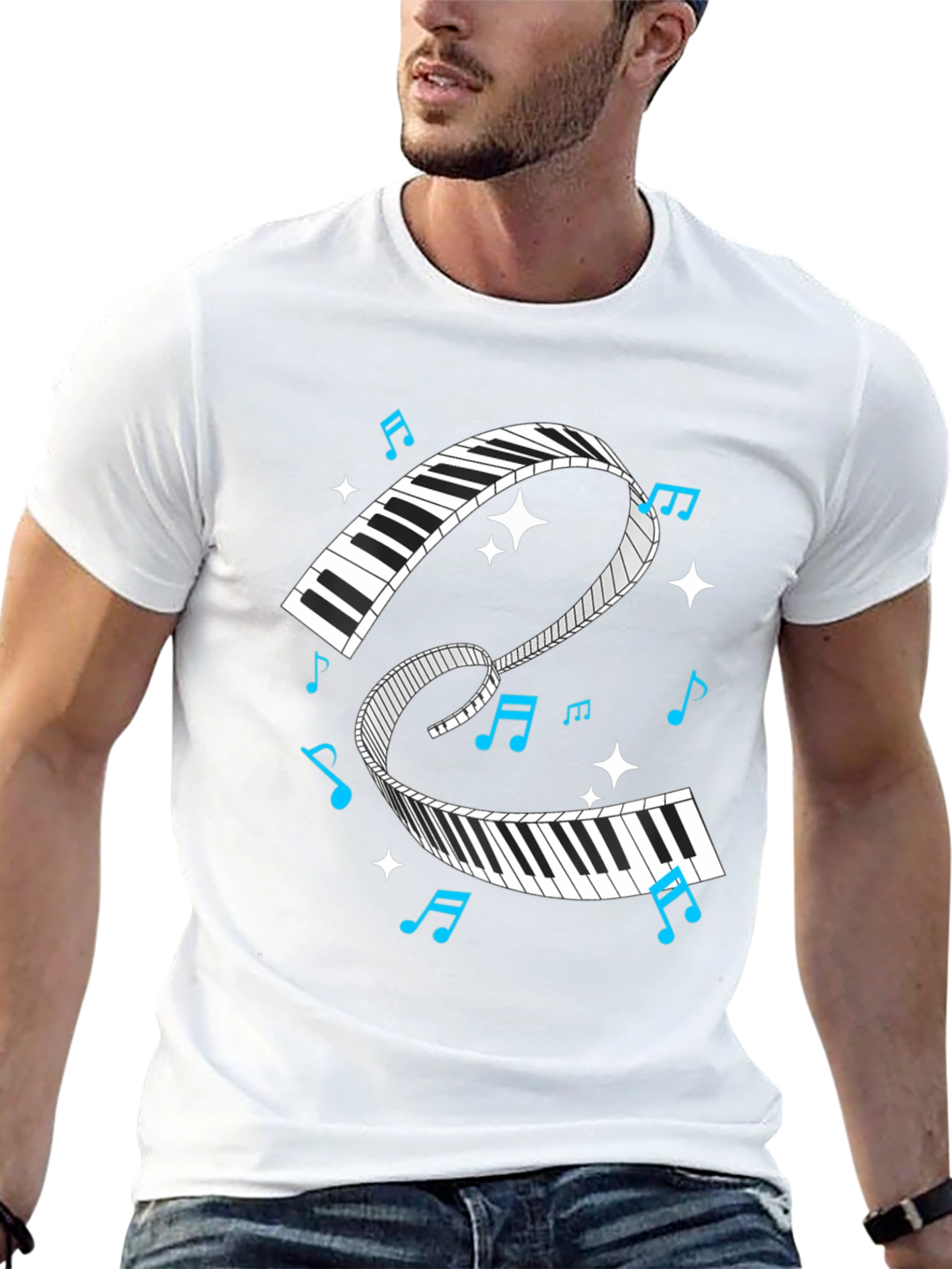 Piano Keys Music Notes Black Graphic T-Shirt