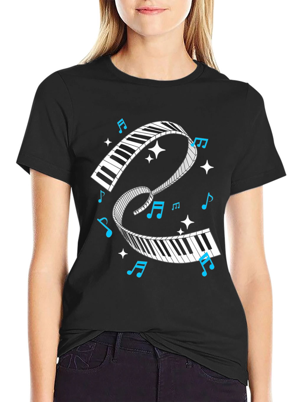 Piano Keys Music Notes Black Graphic T-Shirt