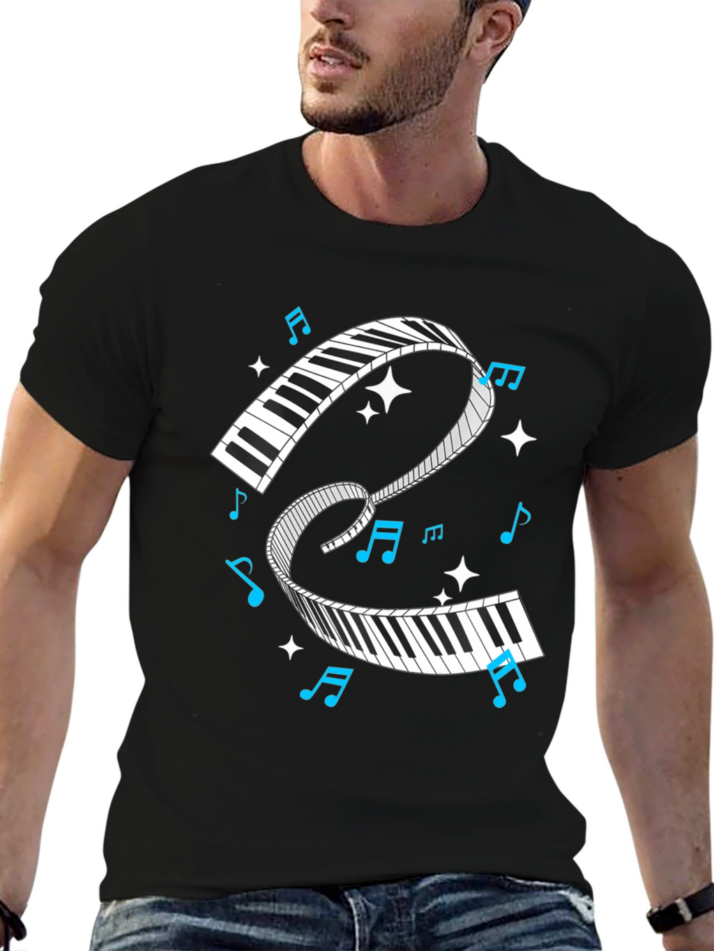 Piano Keys Music Notes Black Graphic T-Shirt