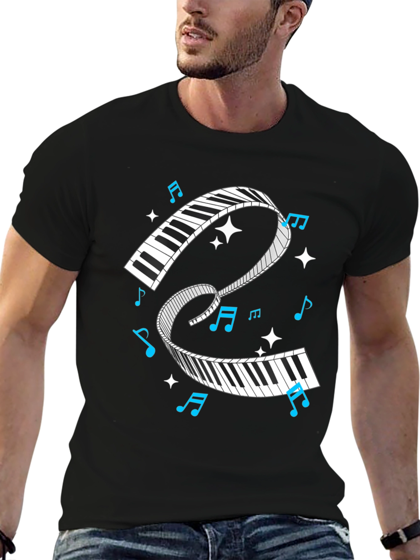 Piano Keys Music Notes Black Graphic T-Shirt