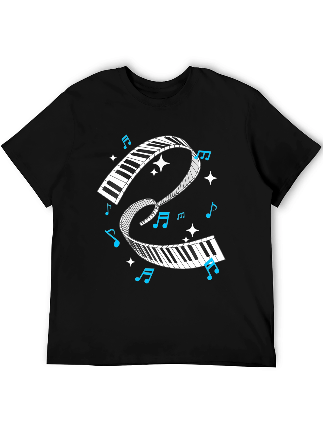 Piano Keys Music Notes Black Graphic T-Shirt