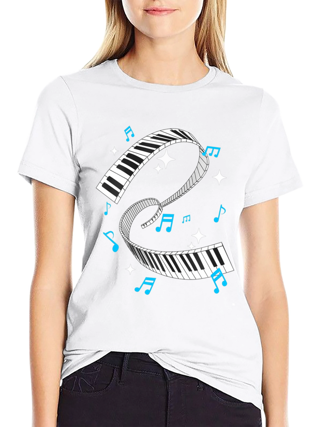 Piano Keys Music Notes Black Graphic T-Shirt