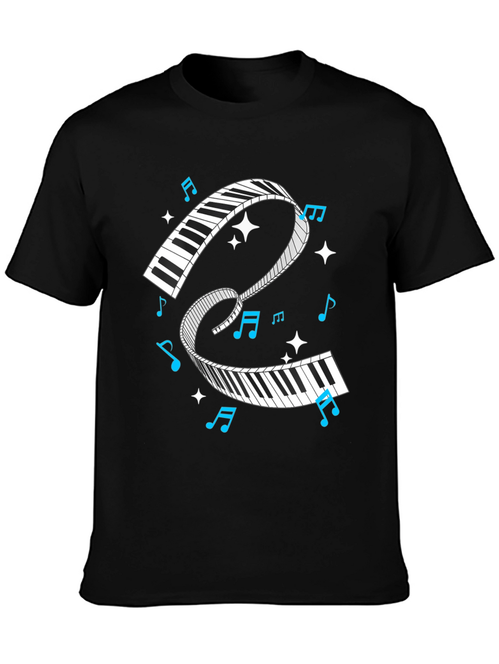 Piano Keys Music Notes Black Graphic T-Shirt