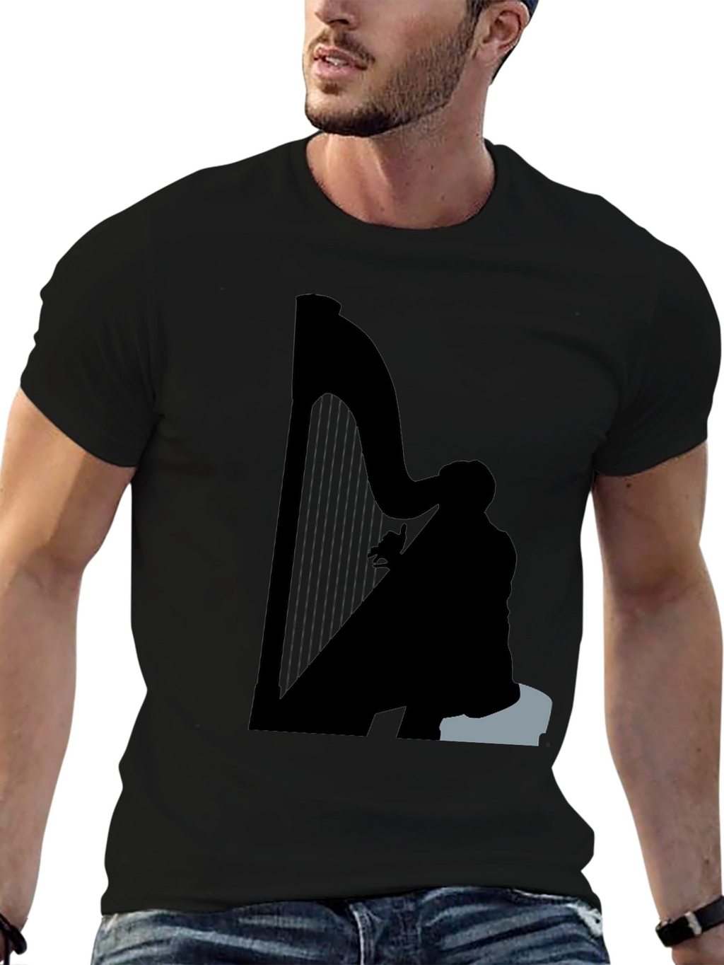 Silhouette Harp Player Graphic Tee - Black