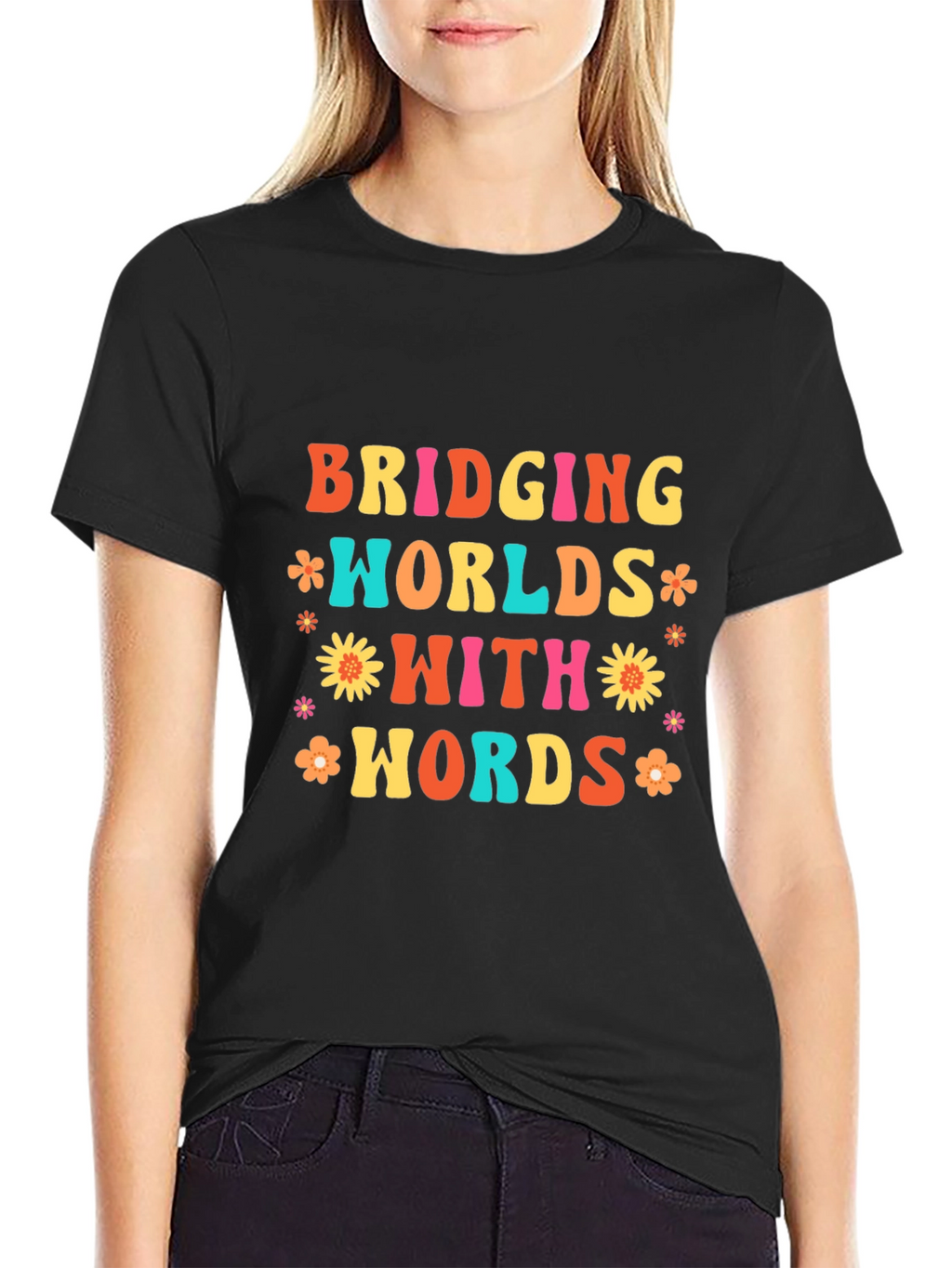 Bridging Worlds With Words Black Graphic T-Shirt