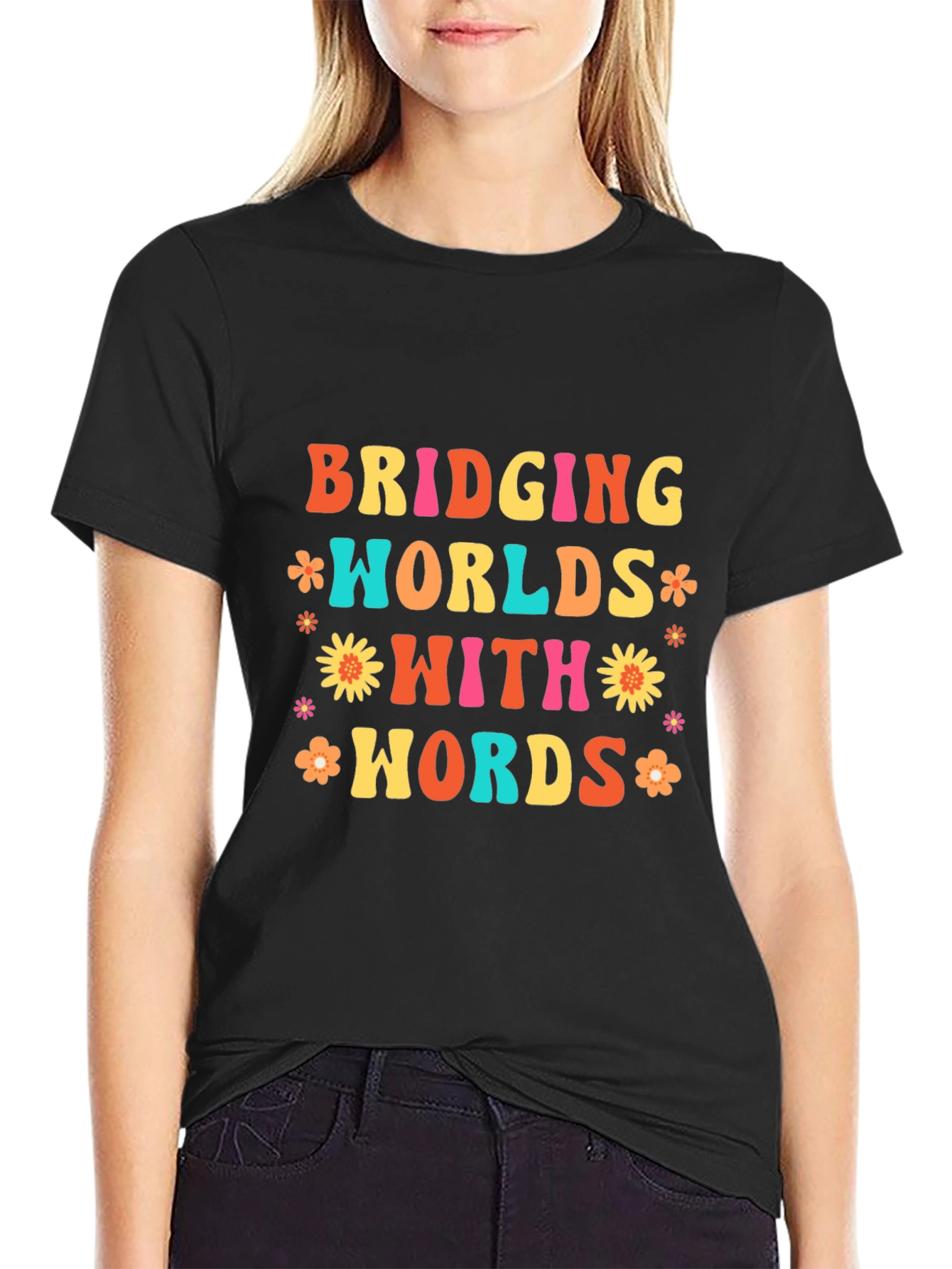 Bridging Worlds With Words Black Graphic T-Shirt
