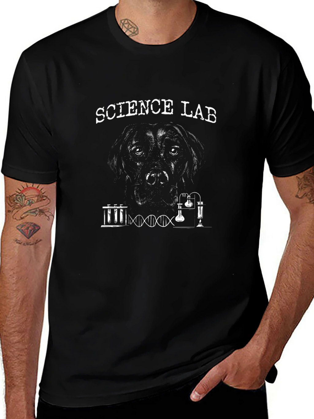 Science Lab Dog Graphic Tee - Black Cotton T-Shirt