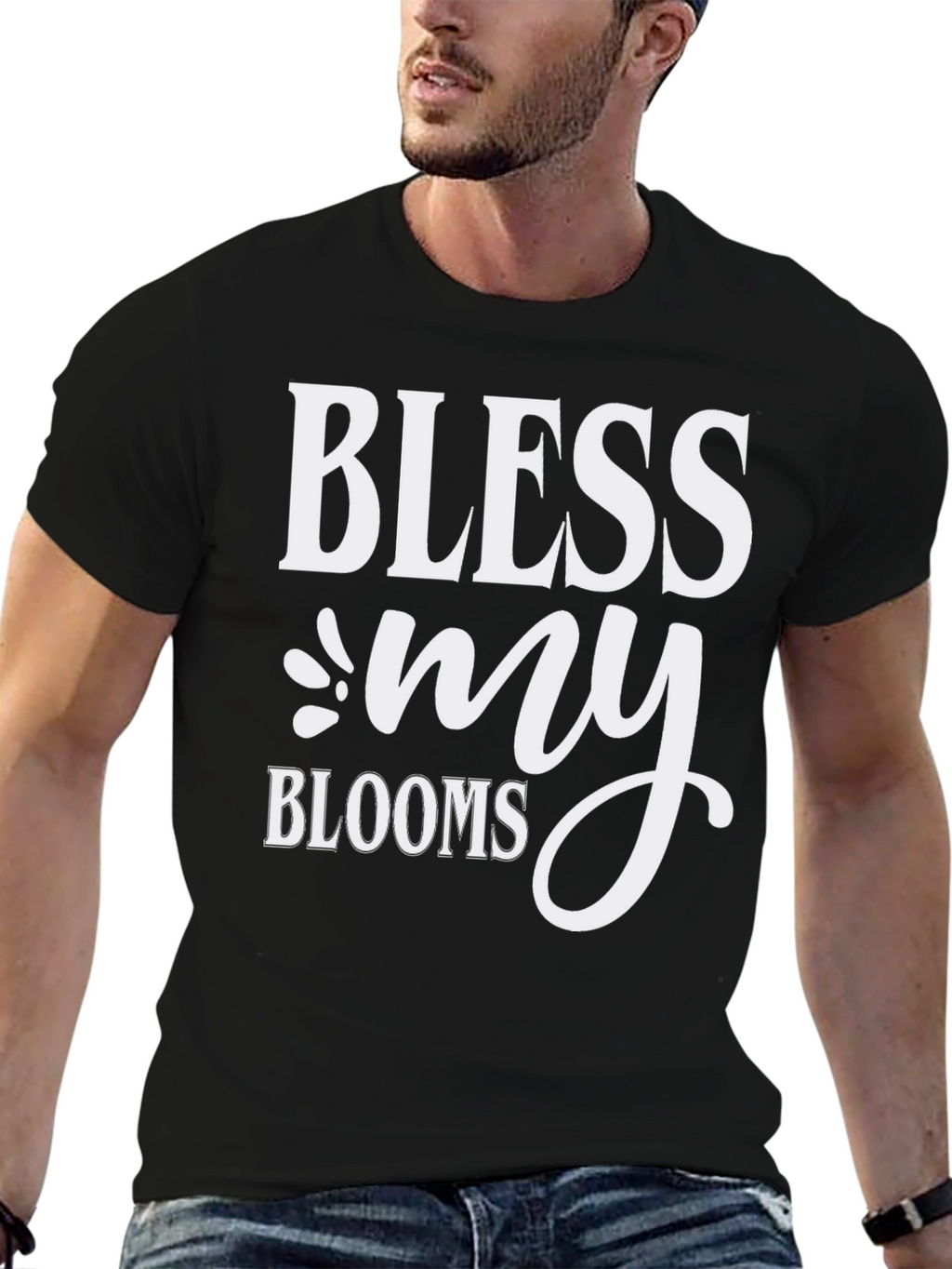 Bless My Blooms Graphic Tee - Black Cotton T-Shirt