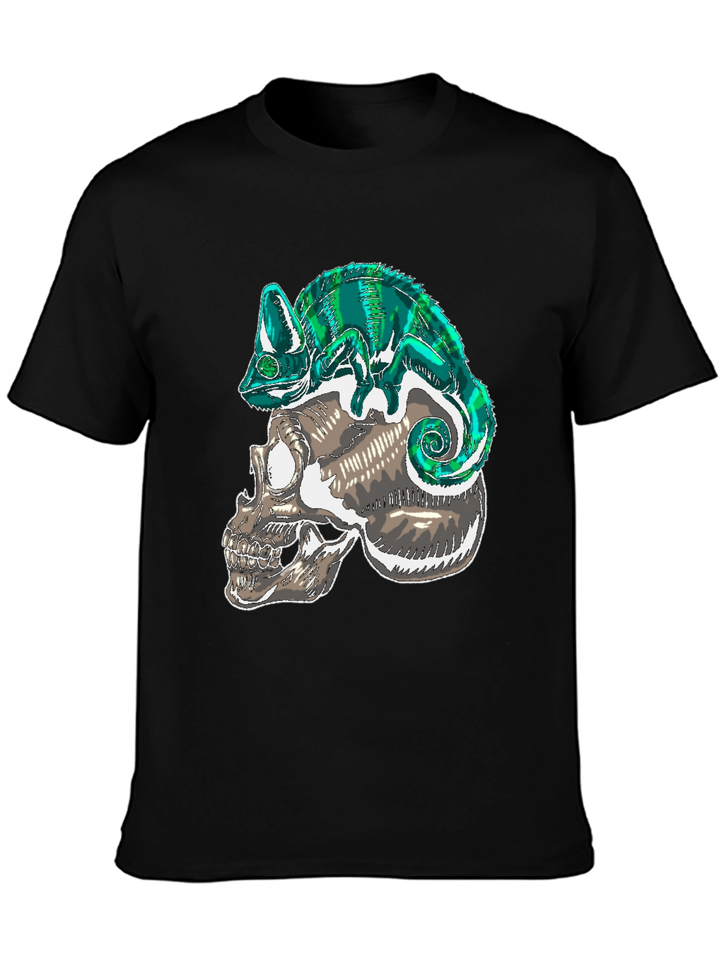 Skull & Chameleon Graphic Print Tee