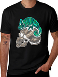 Skull & Chameleon Graphic Print Tee