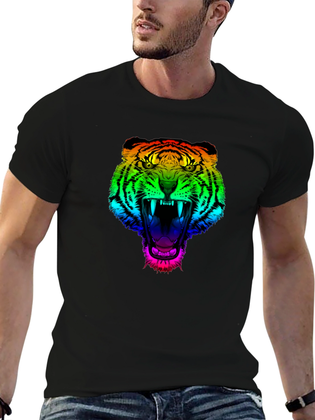 Rainbow Tiger Graphic Tee - Mens Black T-Shirt