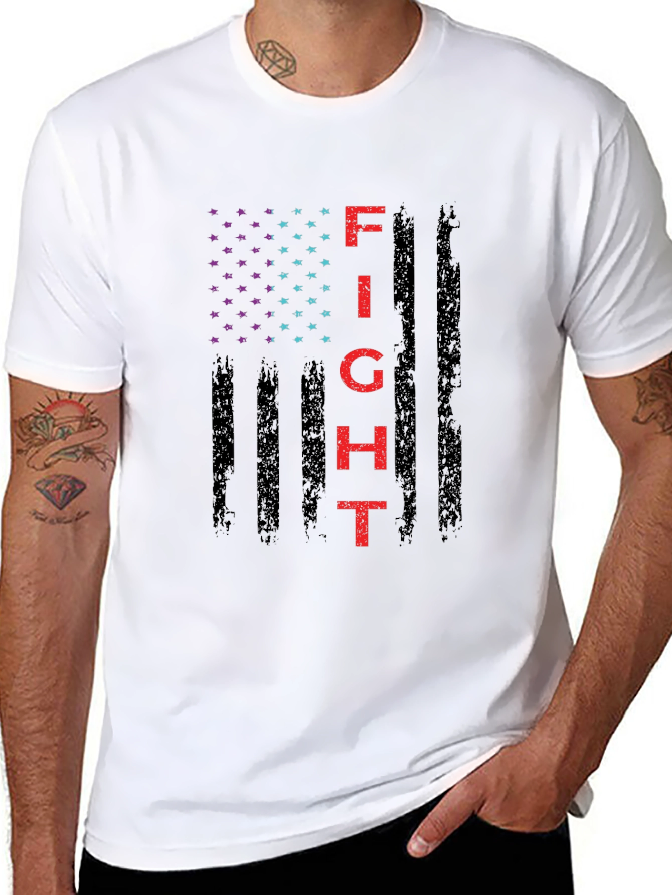 Fight Graphic T-Shirt - Patriotic American Flag Design