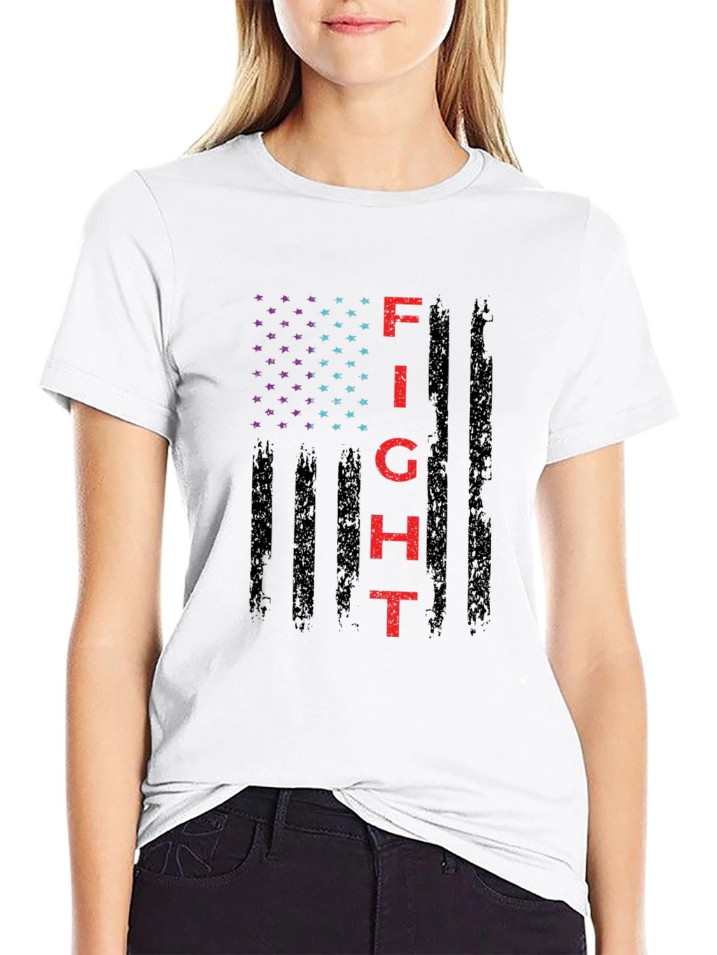 Fight Graphic T-Shirt - Patriotic American Flag Design