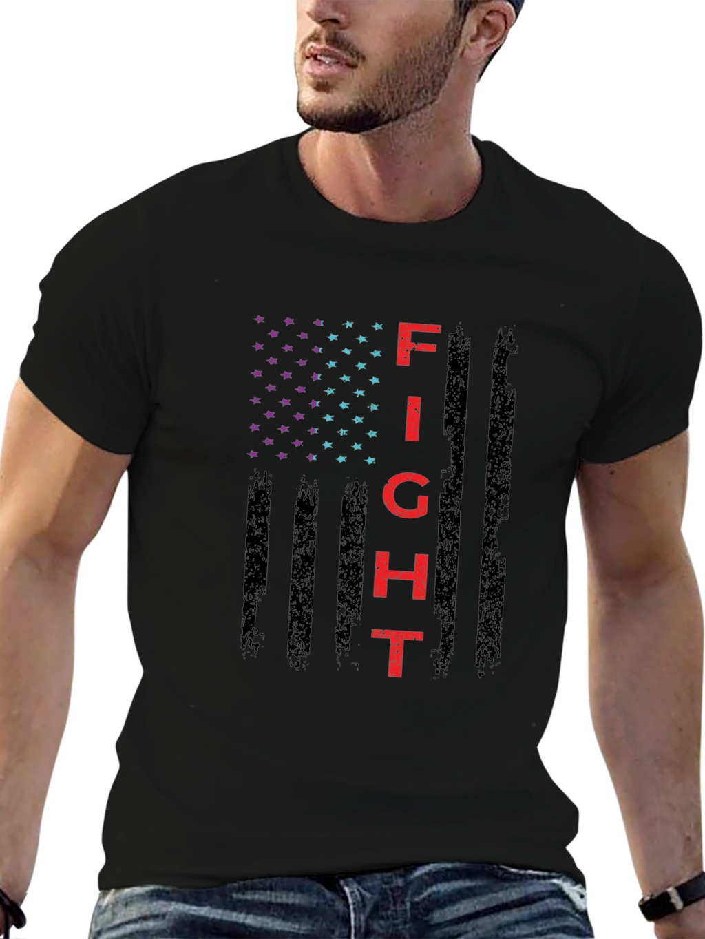 Fight Graphic T-Shirt - Patriotic American Flag Design