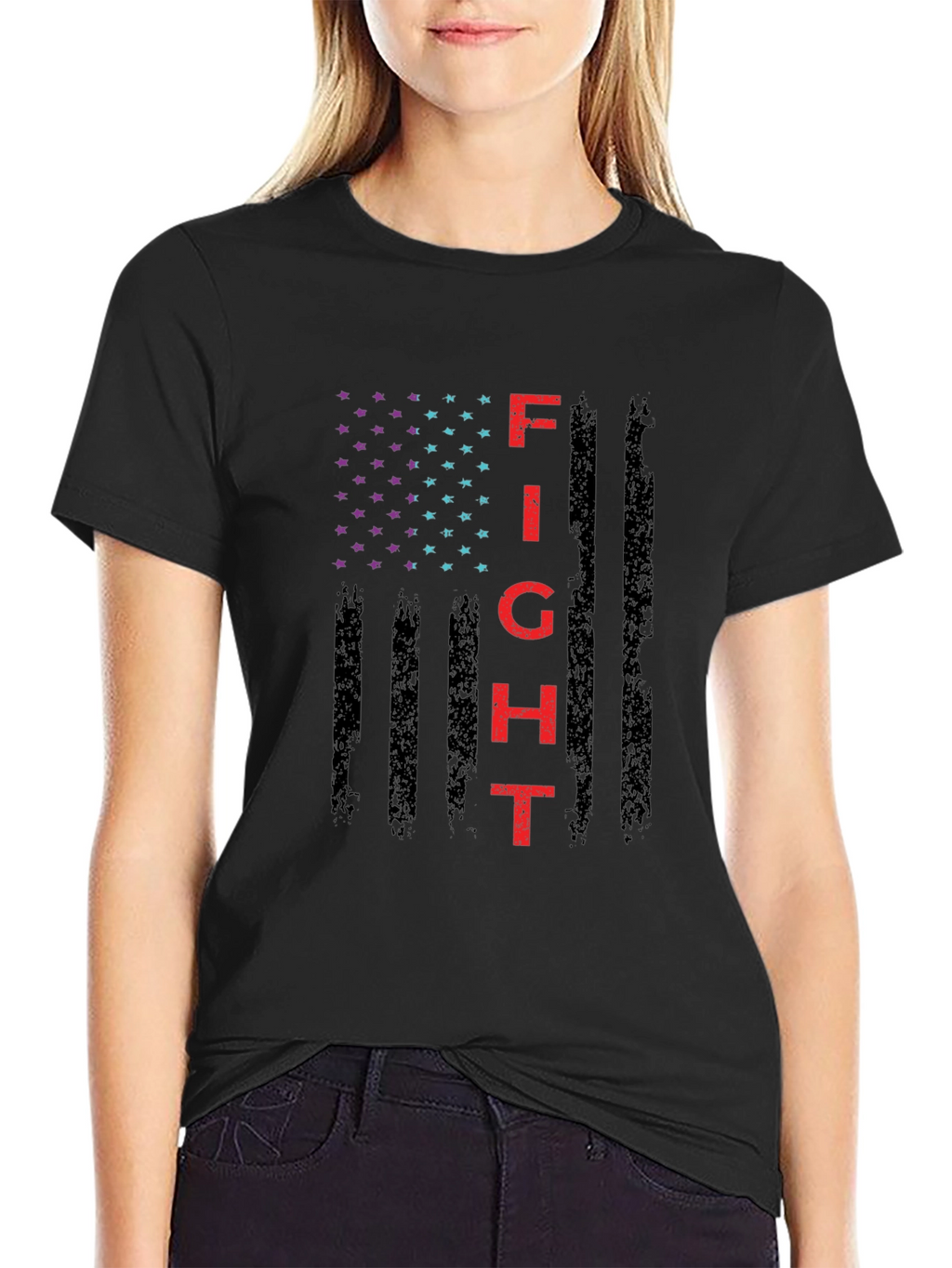 Fight Graphic T-Shirt - Patriotic American Flag Design