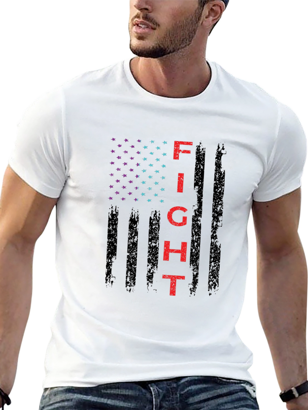 Fight Graphic T-Shirt - Patriotic American Flag Design