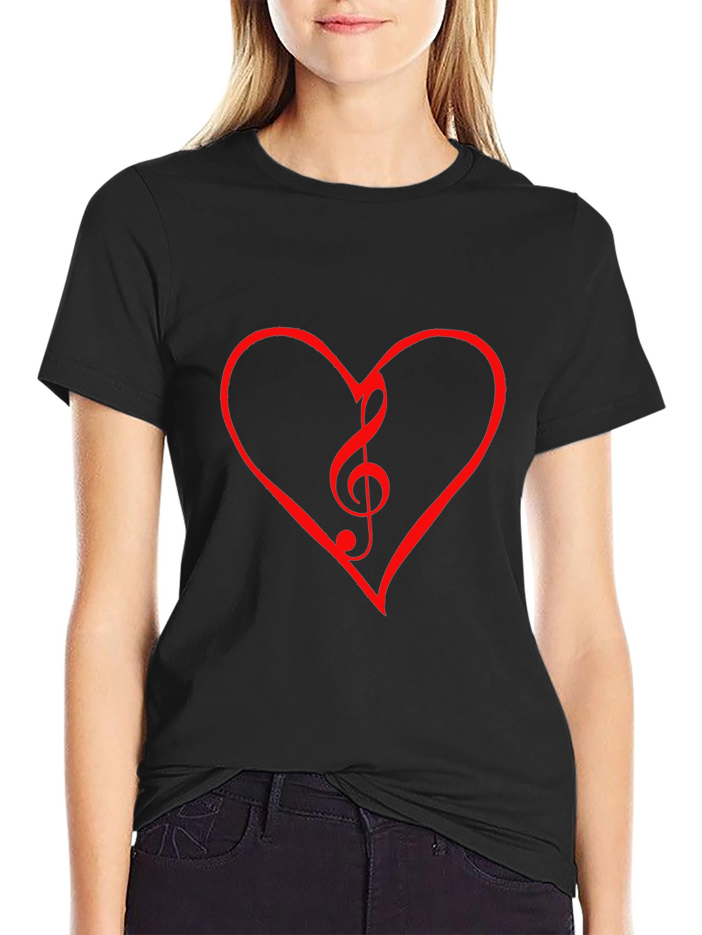 Heart Treble Clef Graphic Tee - Black